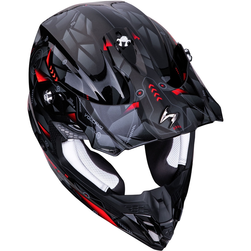 Motokros čelada Scorpion VX-16 Air Punch črna-srebrna-rdeča