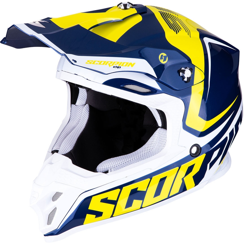 Motokros čelada Scorpion VX-16 Air Ernee modro-rumeno-bela