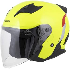 Cassida Reflex 2.0 varnostna motoristična čelada z odprtim obrazom, fluo rumeno-rdeče-sivo-odsevno srebrna