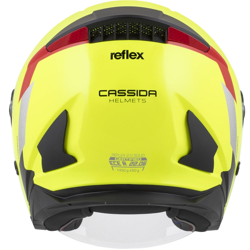 Cassida Reflex 2.0 varnostna motoristična čelada z odprtim obrazom, fluo rumeno-rdeče-sivo-odsevno srebrna