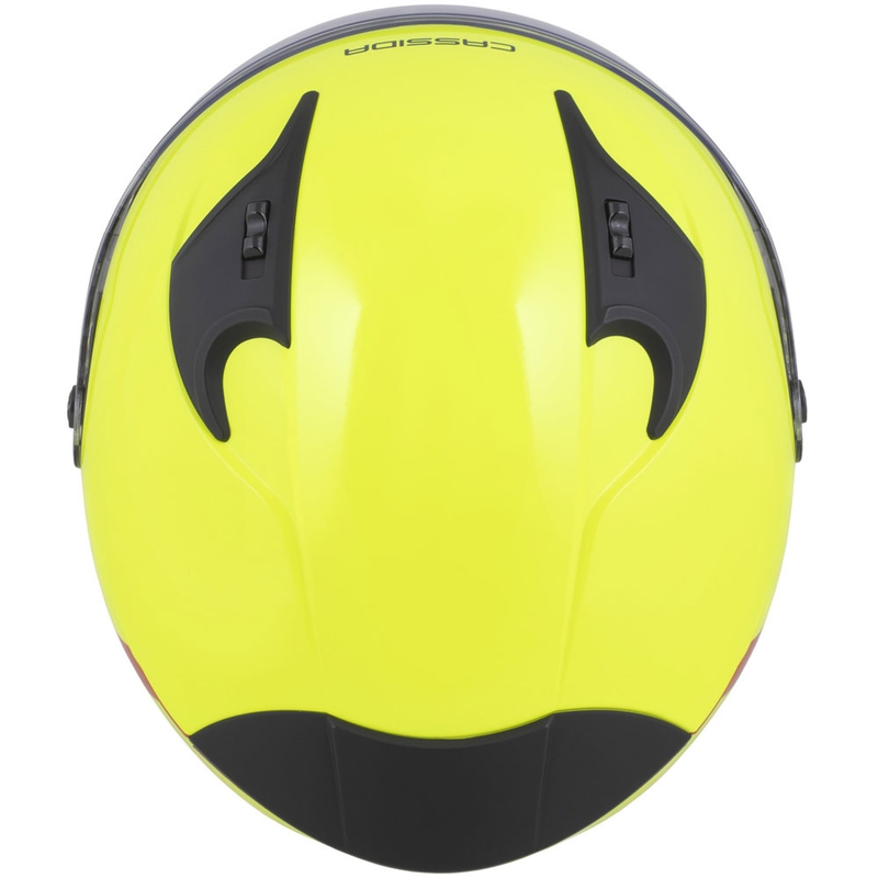 Cassida Reflex 2.0 varnostna motoristična čelada z odprtim obrazom, fluo rumeno-rdeče-sivo-odsevno srebrna