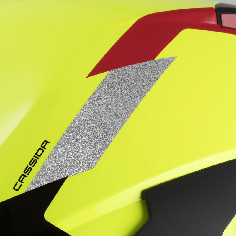Cassida Reflex 2.0 varnostna motoristična čelada z odprtim obrazom, fluo rumeno-rdeče-sivo-odsevno srebrna