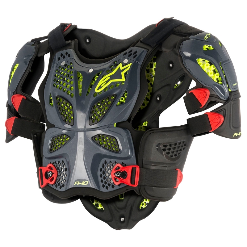 Alpinestars A-10 črno-rdeče-fluo rumena zaščita telesa razprodaja