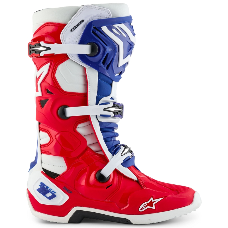 Moto škornji Alpinestars Tech 10 Limited Edition FORTITUDE belo-modro-rdeči