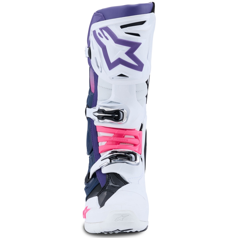Moto škornji Alpinestars Tech 10 belo-vijolično-modro-fluo roza