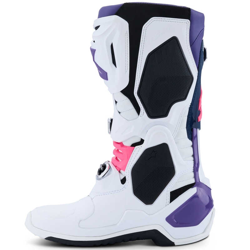 Moto škornji Alpinestars Tech 10 belo-vijolično-modro-fluo roza
