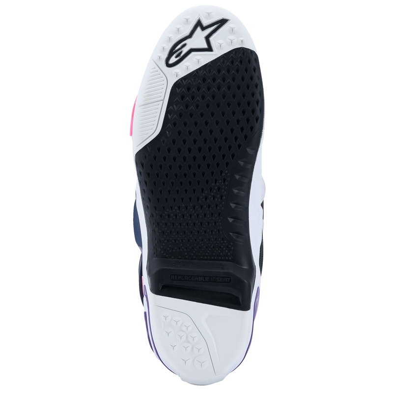 Moto škornji Alpinestars Tech 10 belo-vijolično-modro-fluo roza