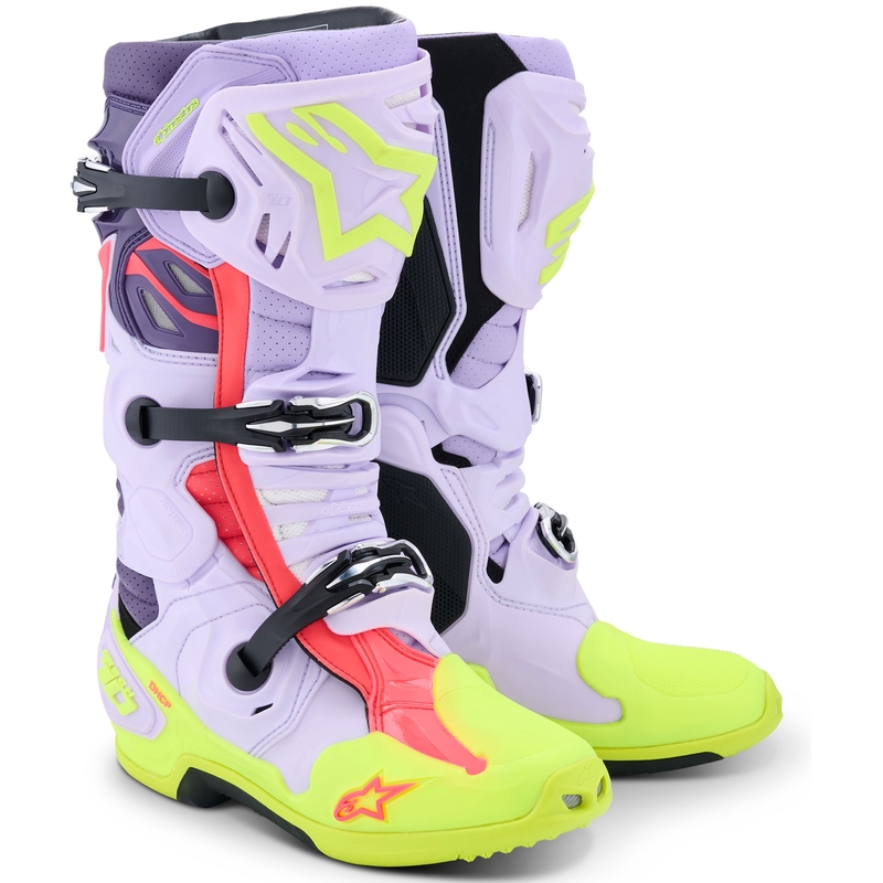 Moto škornji Alpinestars Tech 10 Supervented vijolično-fluo rumeno-roza