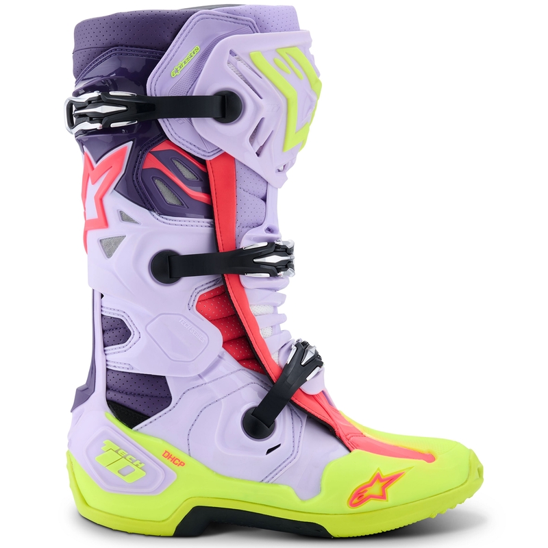 Moto škornji Alpinestars Tech 10 Supervented vijolično-fluo rumeno-roza