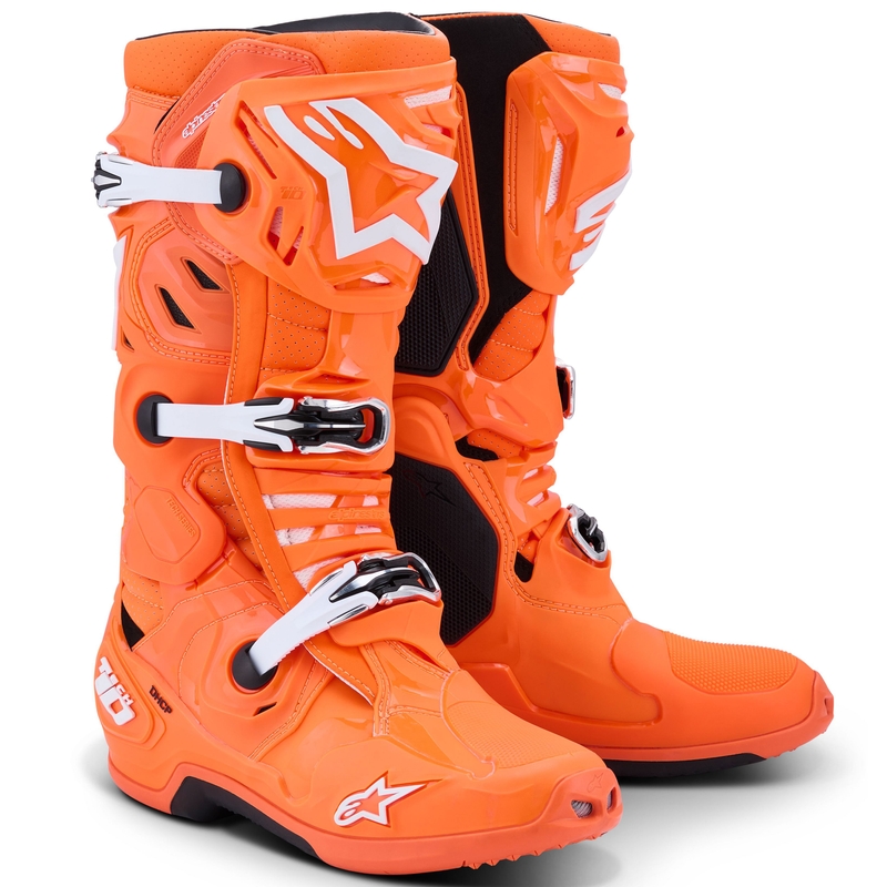Moto škornji Alpinestars Tech 10 Supervented fluo oranžno-črno-beli