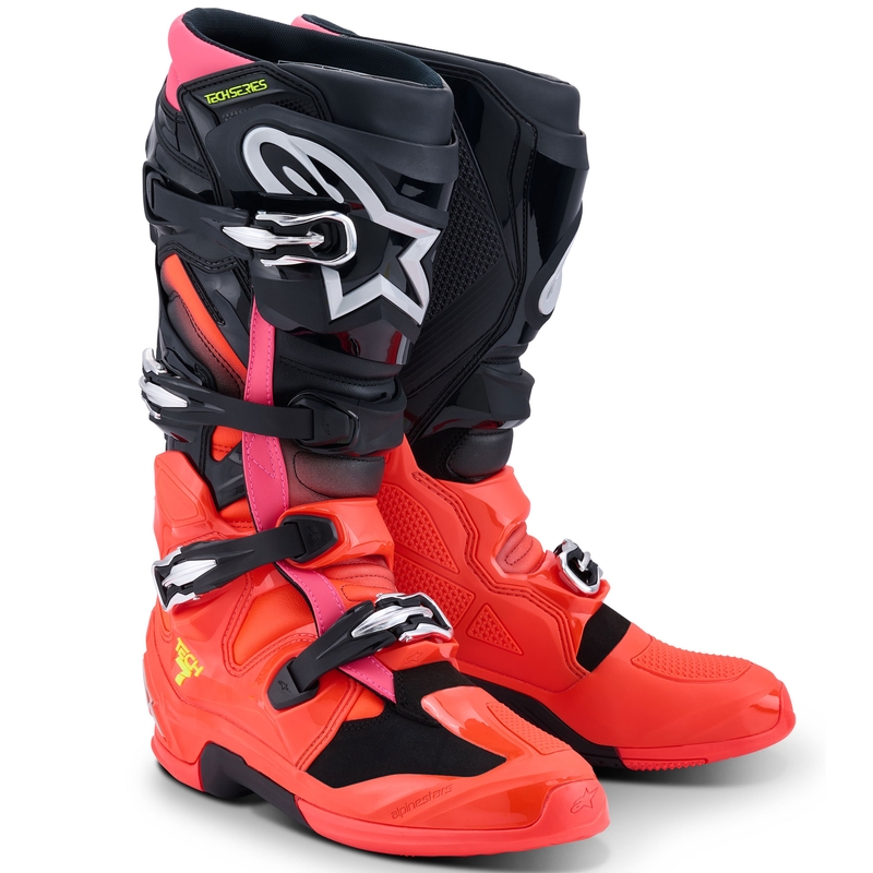Moto škornji Alpinestars Tech 7 črno-fluo rdeče-fluo roza