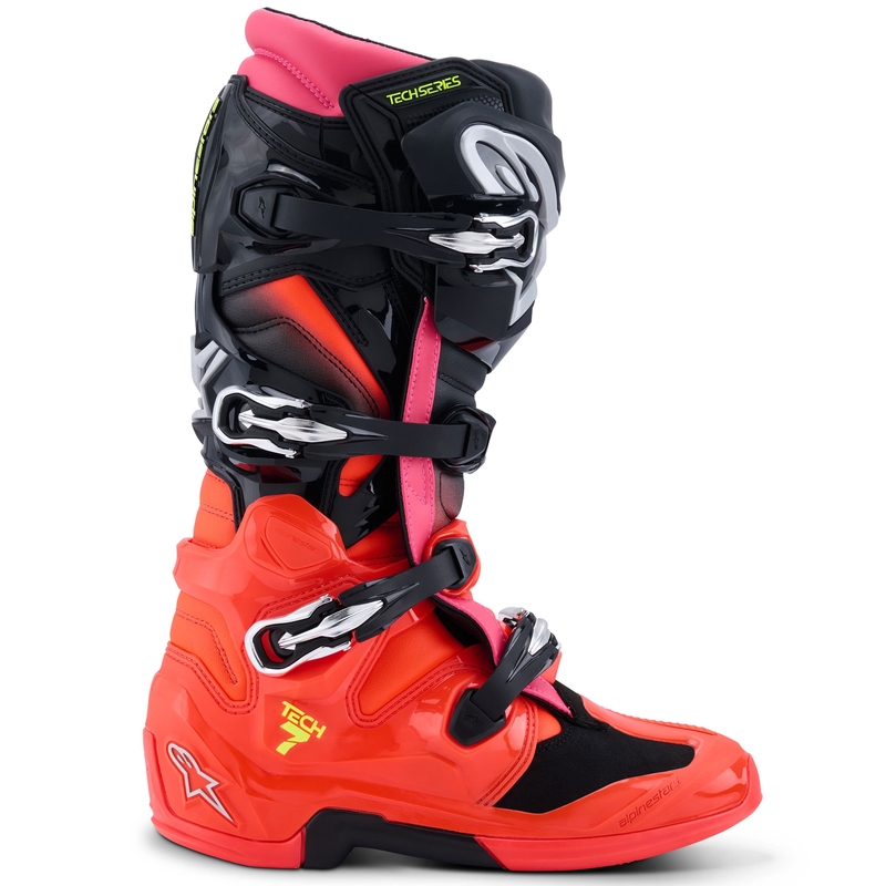 Moto škornji Alpinestars Tech 7 črno-fluo rdeče-fluo roza