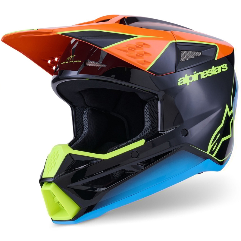 Motokros čelada Alpinestars S-M3 Fray črno-fluo oranžno-fluo rumeno-turkizna