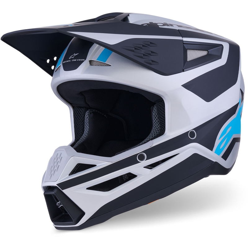 Motokros čelada Alpinestars S-M3 Heat srebrno-modro-črna mat