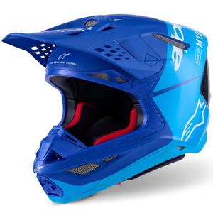 Motokros čelada Alpinestars Supertech S-M10 Flood, modra biserno-svetlo modra-črna-karbonska-mat-sijajna