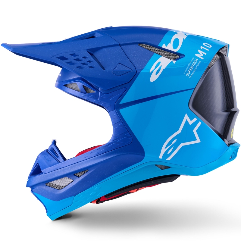 Motokros čelada Alpinestars Supertech S-M10 Flood, modra biserno-svetlo modra-črna-karbonska-mat-sijajna