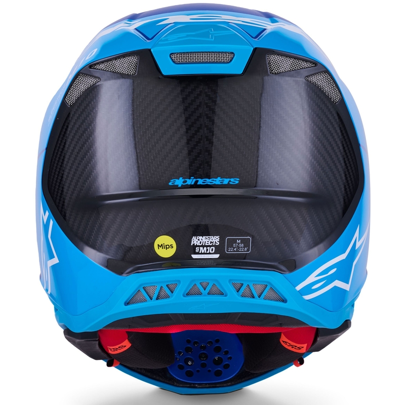 Motokros čelada Alpinestars Supertech S-M10 Flood, modra biserno-svetlo modra-črna-karbonska-mat-sijajna