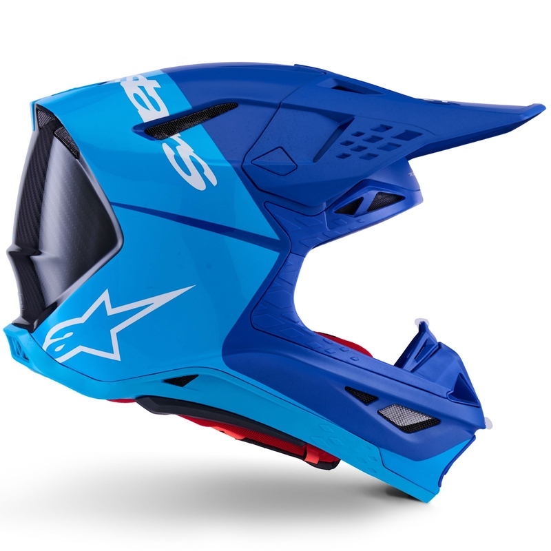 Motokros čelada Alpinestars Supertech S-M10 Flood, modra biserno-svetlo modra-črna-karbonska-mat-sijajna