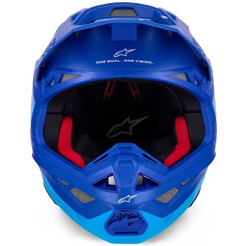 Motokros čelada Alpinestars Supertech S-M10 Flood, modra biserno-svetlo modra-črna-karbonska-mat-sijajna