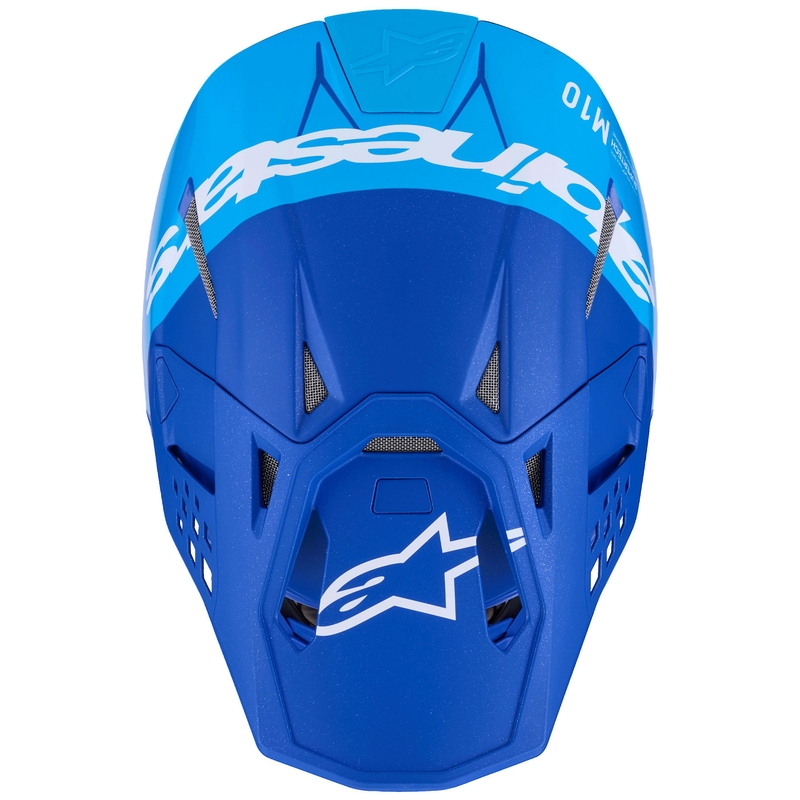 Motokros čelada Alpinestars Supertech S-M10 Flood, modra biserno-svetlo modra-črna-karbonska-mat-sijajna