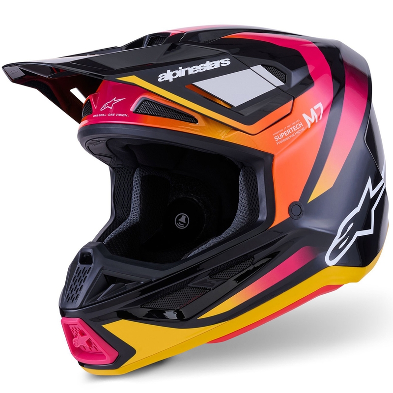 Motokros čelada Alpinestars SM7 Rise črno-rumeno-fluo roza