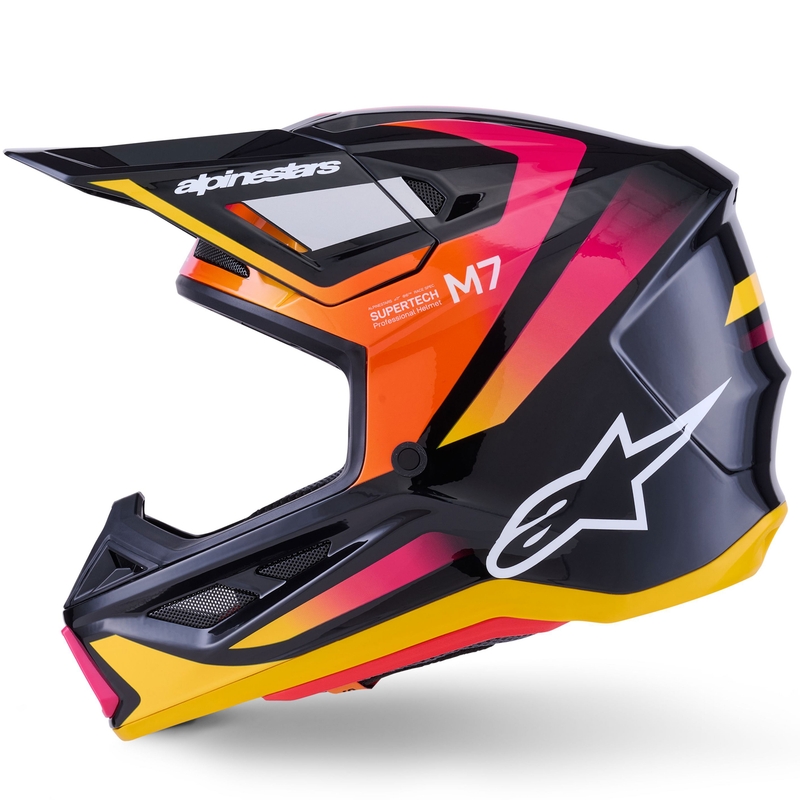 Motokros čelada Alpinestars SM7 Rise črno-rumeno-fluo roza