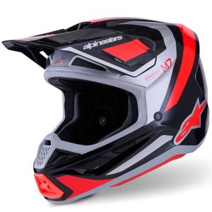 Motokros čelada Alpinestars SM7 Rise črno-srebrno-fluo rdeča