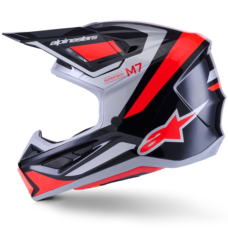 Motokros čelada Alpinestars SM7 Rise črno-srebrno-fluo rdeča