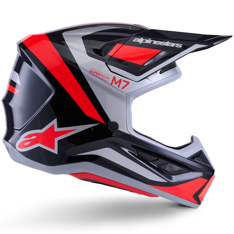 Motokros čelada Alpinestars SM7 Rise črno-srebrno-fluo rdeča