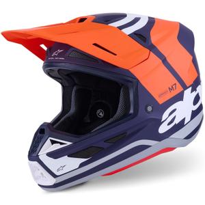 Motokros čelada Alpinestars SM7 Core mat oranžno-modro-bela