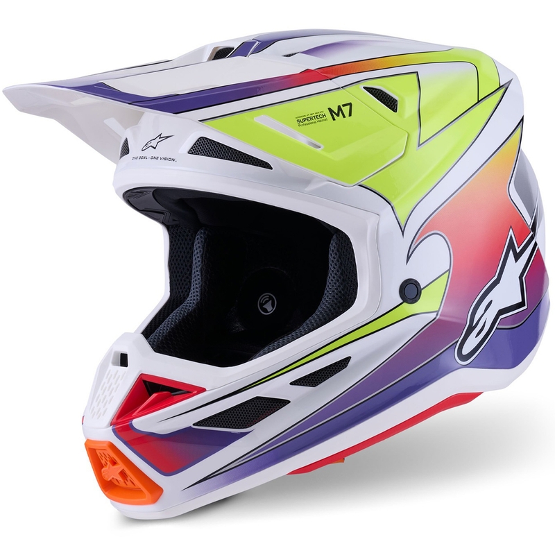 Motokros čelada Alpinestars SM7 Fuse bela-fluo rumena-vijolična