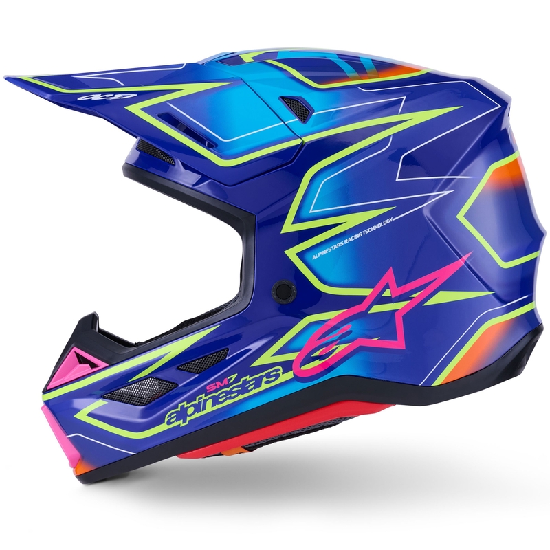 Motokros čelada Alpinestars SM7 Cast modro-roza-fluo rumena