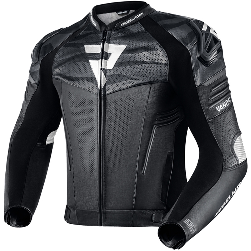Usnjena motoristična jakna Rebelhorn Vandal črno-bela razprodaja
