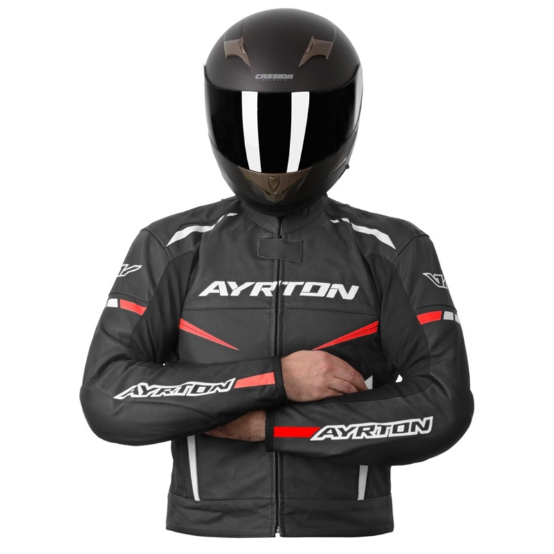 Ayrton Raptor črno-bela-fluo rdeča motoristična jakna
