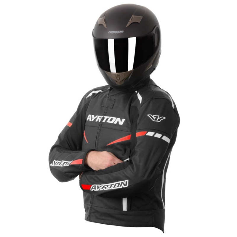 Ayrton Raptor črno-bela-fluo rdeča motoristična jakna