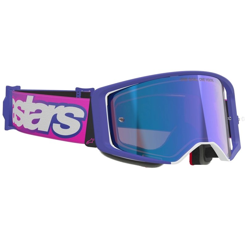 Motokros očala Alpinestars Supertech Vision Vista vijolično-fluo roza z zrcalno modrimi lečami