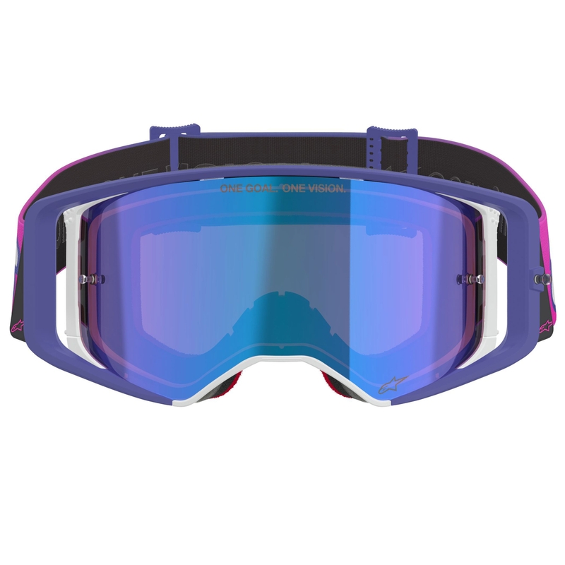 Motokros očala Alpinestars Supertech Vision Vista vijolično-fluo roza z zrcalno modrimi lečami