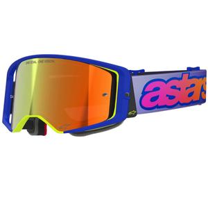 Motokros očala Alpinestars Supertech Vision Vista modro-rumeno-vijolična z zrcalno rdečo lečo