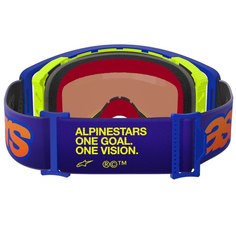Motokros očala Alpinestars Supertech Vision Vista modro-rumeno-vijolična z zrcalno rdečo lečo