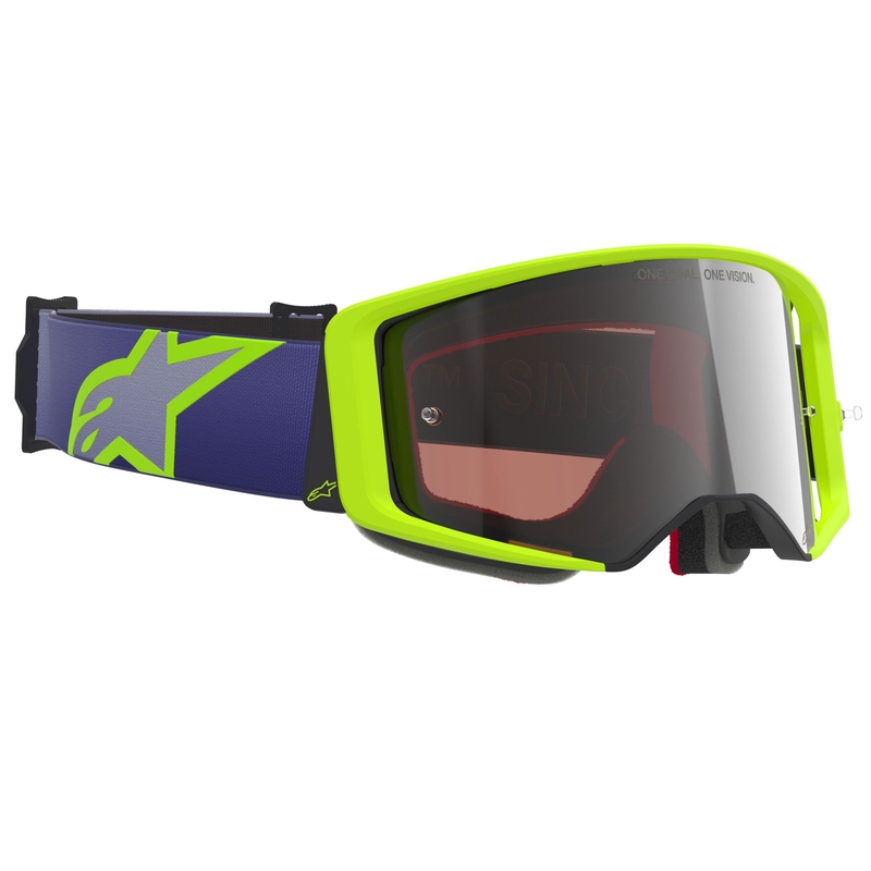 Motokros očala Alpinestars Supertech Vision Corp vijolično-rumena z zrcalno srebrnimi lečami