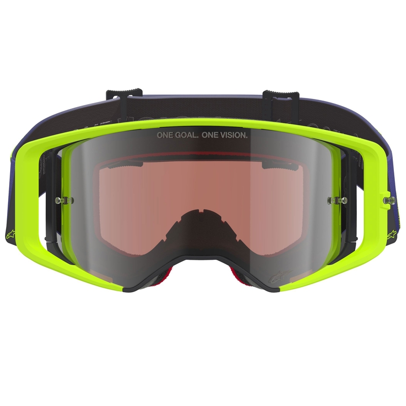Motokros očala Alpinestars Supertech Vision Corp vijolično-rumena z zrcalno srebrnimi lečami