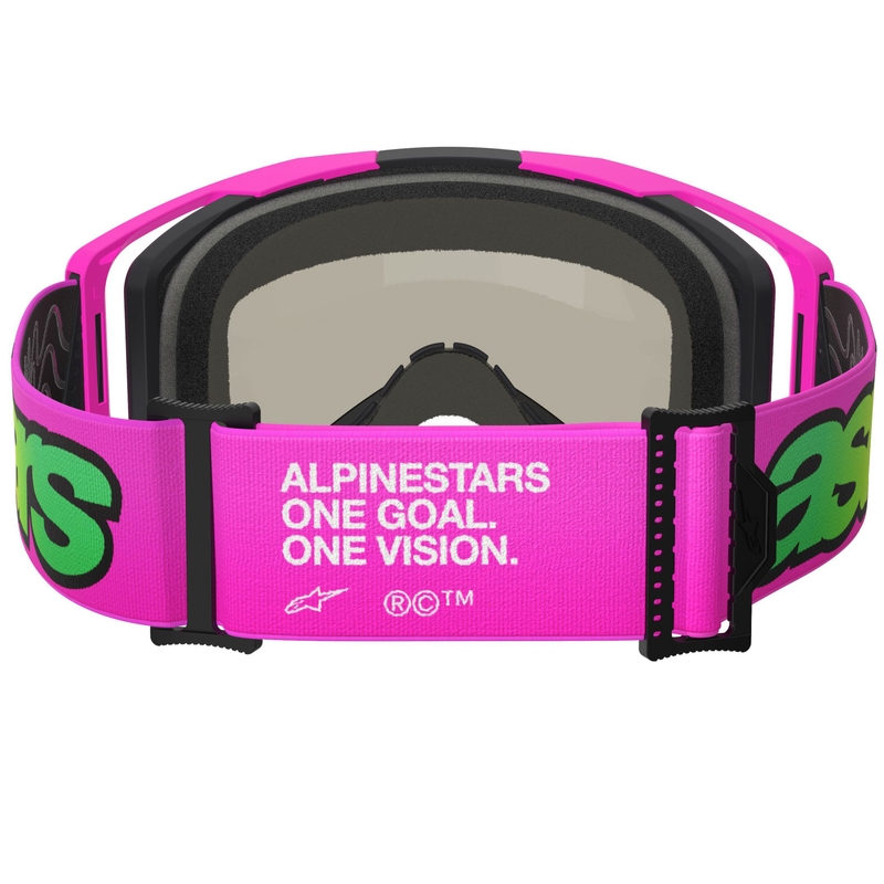 Motokros očala Alpinestars Vision 8 Vista fluo roza-fluo rumeno-zelena z zrcalno modrimi lečami