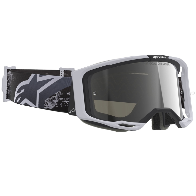 Motokros očala Alpinestars Supertech Vision 8 Lahnd belo-črna z zrcalno srebrnimi lečami