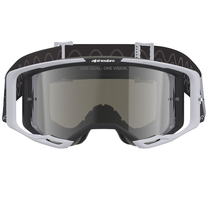 Motokros očala Alpinestars Supertech Vision 8 Lahnd belo-črna z zrcalno srebrnimi lečami