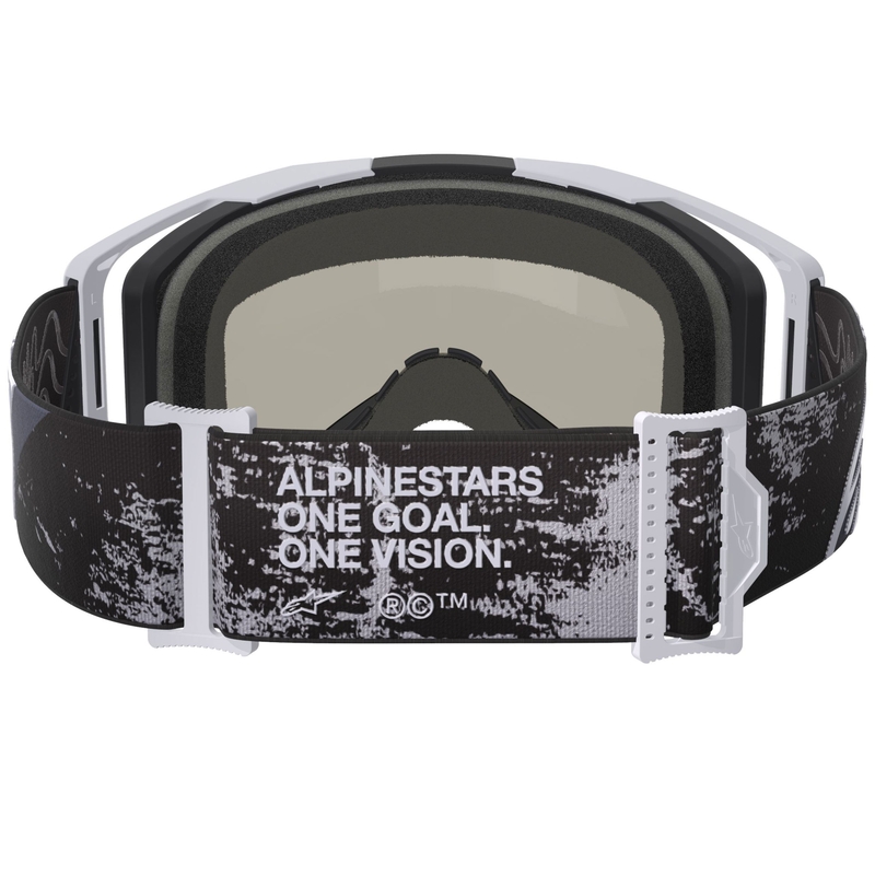 Motokros očala Alpinestars Supertech Vision 8 Lahnd belo-črna z zrcalno srebrnimi lečami