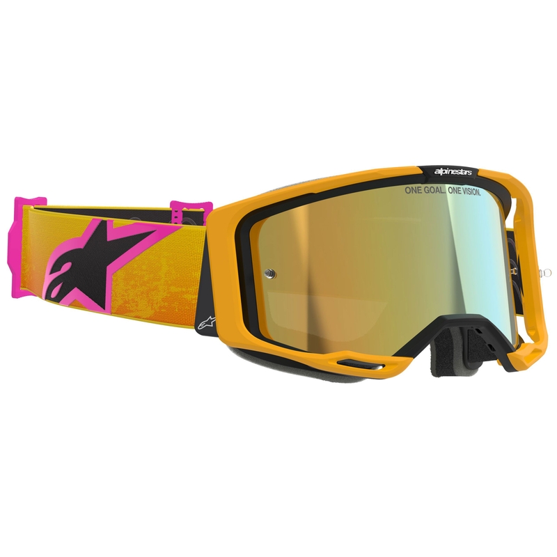 Očala za motokros Alpinestars Vision 8 Corp oranžno-rumeno-roza z zrcalno zlato lečo