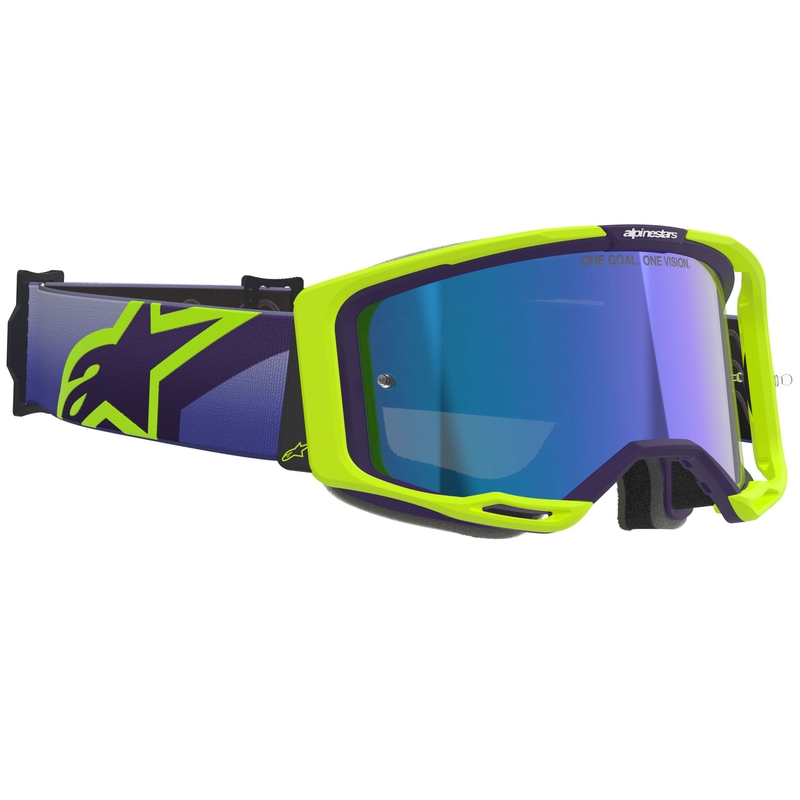 Motokros očala Alpinestars Vision 8 Corp fluo rumeno-vijolična z zrcalno modro lečo