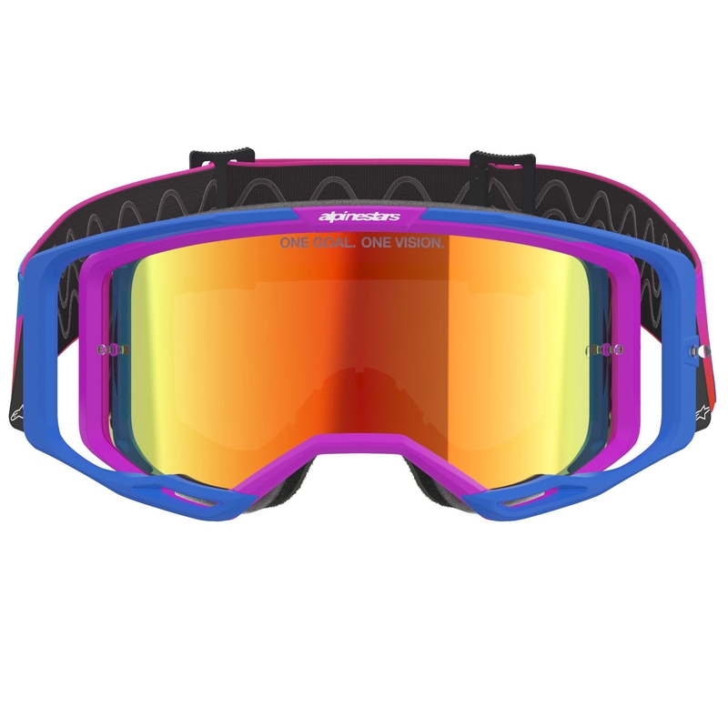 Motokros očala Alpinestars Vision 8 Corp modro-vijolično-oranžna z zrcalno rdečo lečo