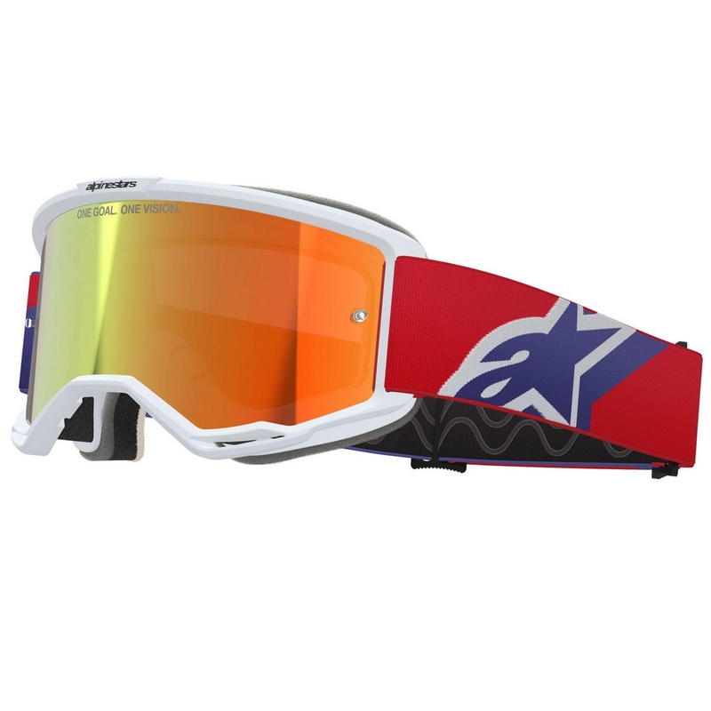 Motokros očala Alpinestars Vision 5 Corp belo-modro-rdeča z zrcalno rdečo lečo