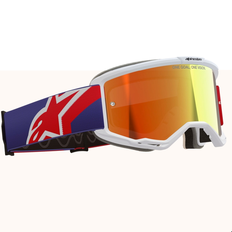 Motokros očala Alpinestars Vision 5 Corp belo-modro-rdeča z zrcalno rdečo lečo